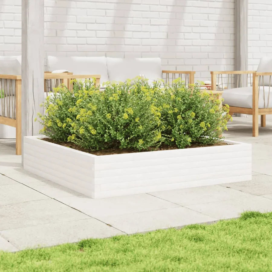 Jardinière blanc 110x110x23 cm bois de pin massif - 3