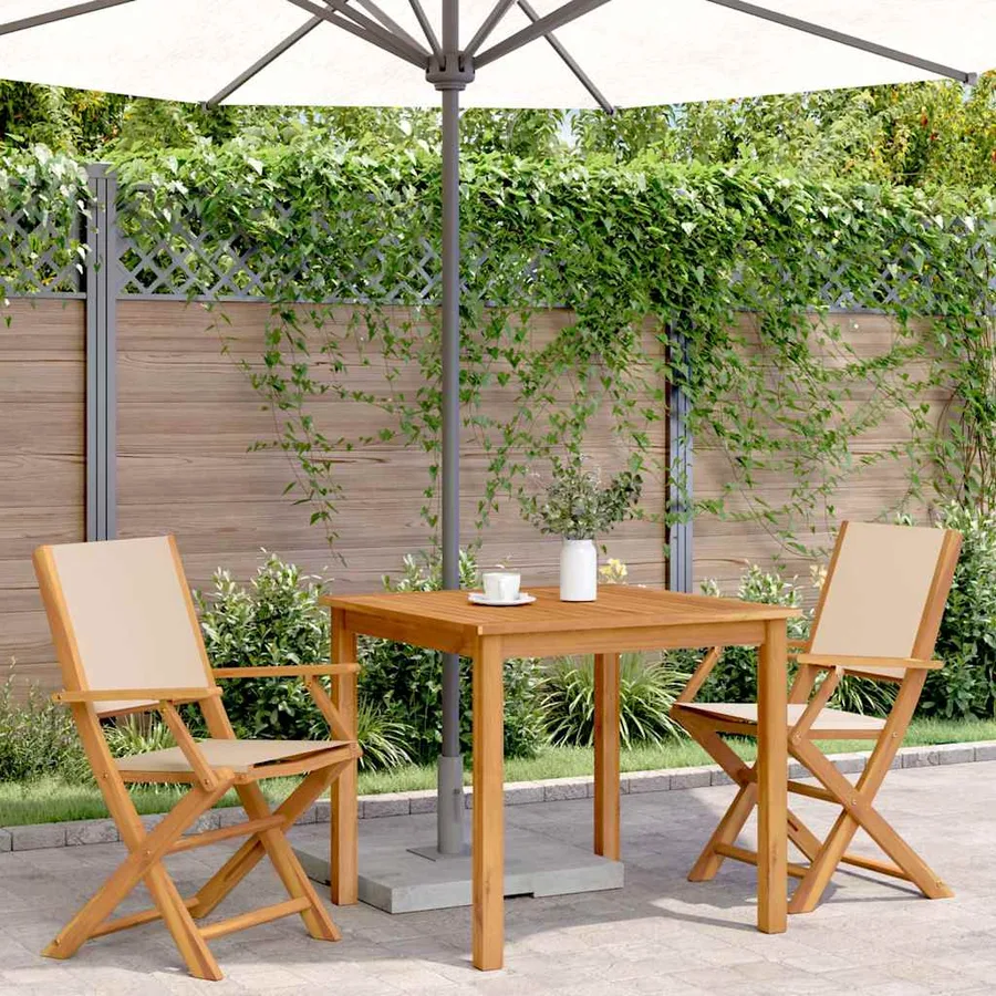Chaises de jardin lot de 2 beige bois d'acacia massif et tissu - 3