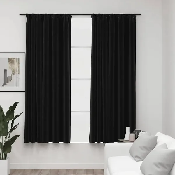 Rideaux occultants aspect lin crochet 2pcs Anthracite 140x175cm