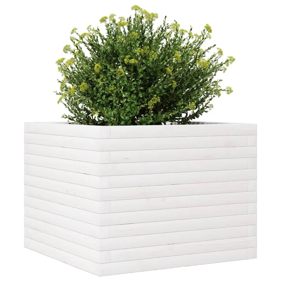 Jardinière blanc 60x60x46 cm bois de pin massif - 4