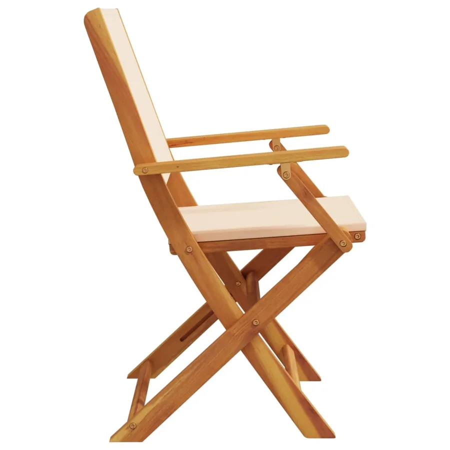 Chaises de jardin pliantes lot de 8 beige tissu et bois massif - 5