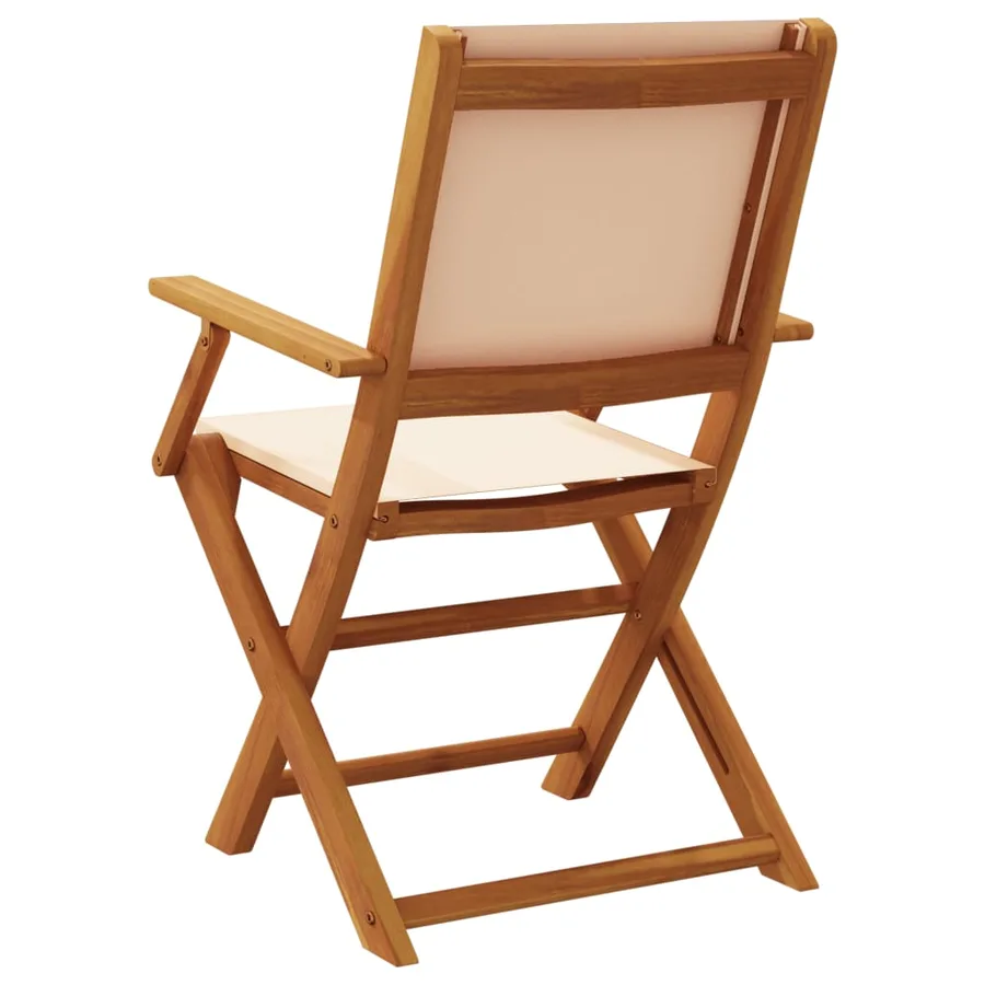 Chaises de jardin pliantes lot de 8 beige tissu et bois massif - 6