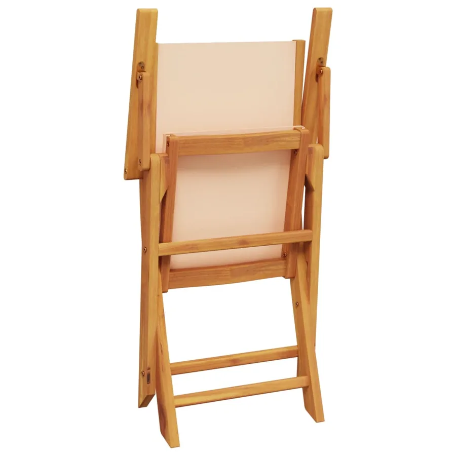 Chaises de jardin pliantes lot de 8 beige tissu et bois massif - 7