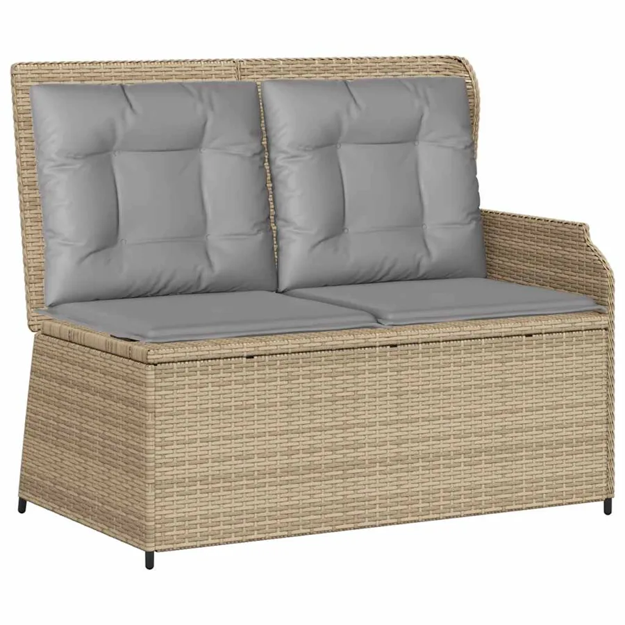 Banc inclinable de jardin avec coussins beige résine tressée - 2