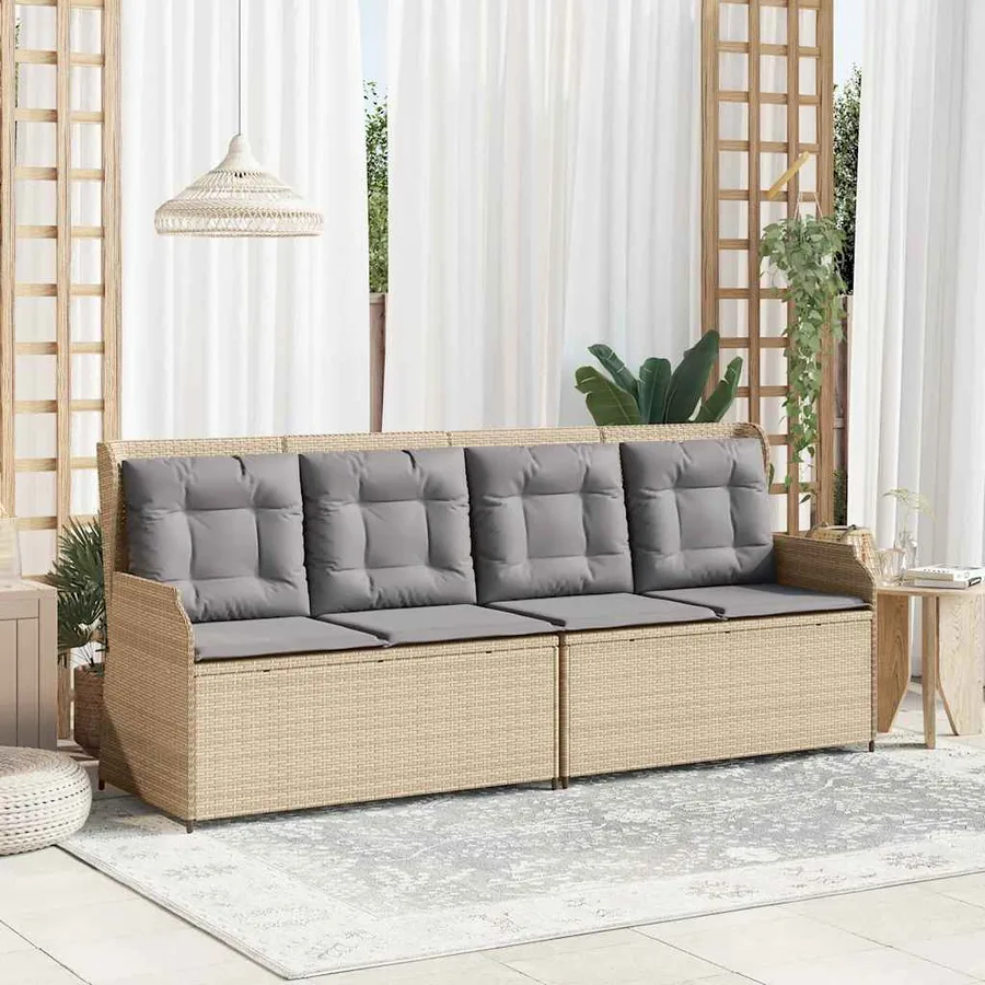 Banc inclinable de jardin avec coussins beige résine tressée - 3