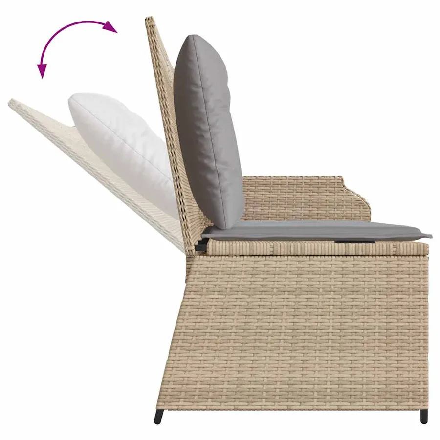 Banc inclinable de jardin avec coussins beige résine tressée - 7