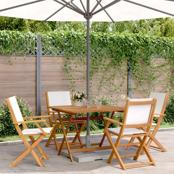 Ensemble à manger de jardin 5 pcs blanc crème tissu bois massif