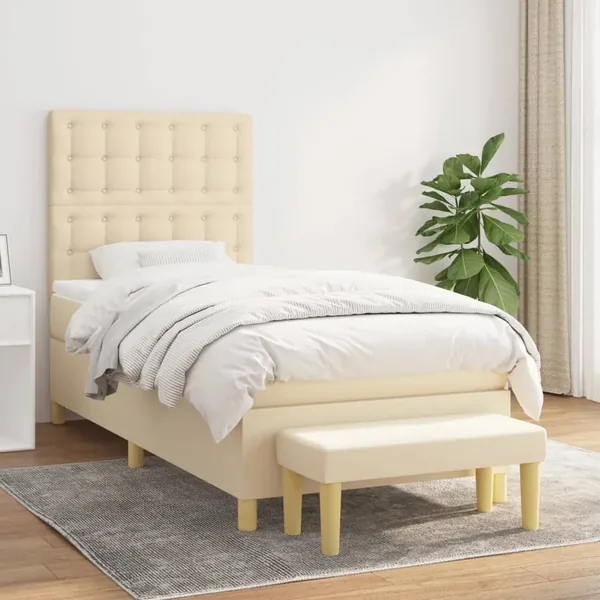 Sommier à lattes de lit avec matelas Crème 90x200 cm Tissu