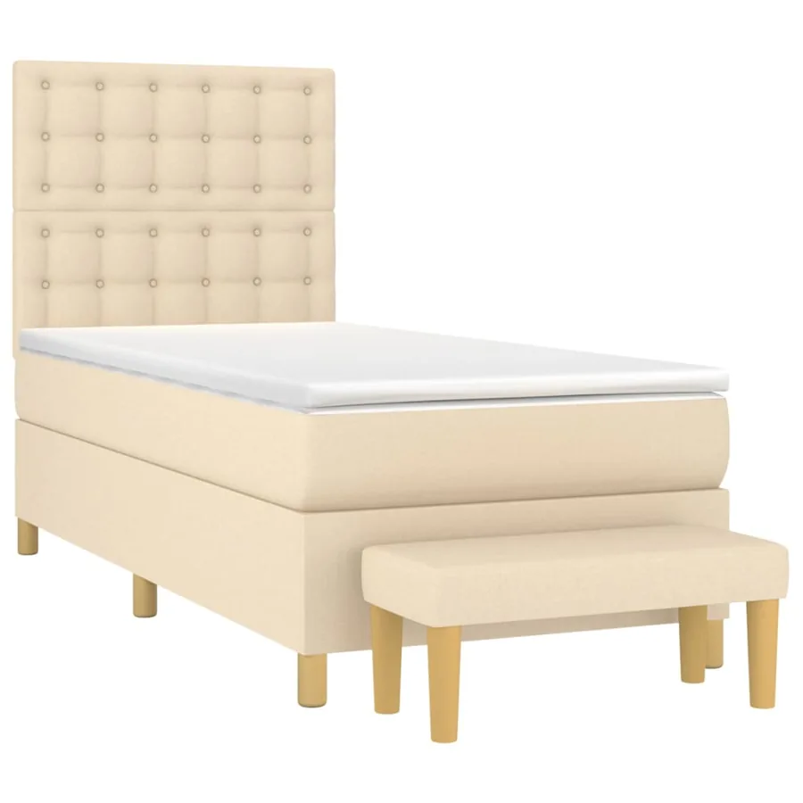 Sommier à lattes de lit avec matelas Crème 90x200 cm Tissu - 3