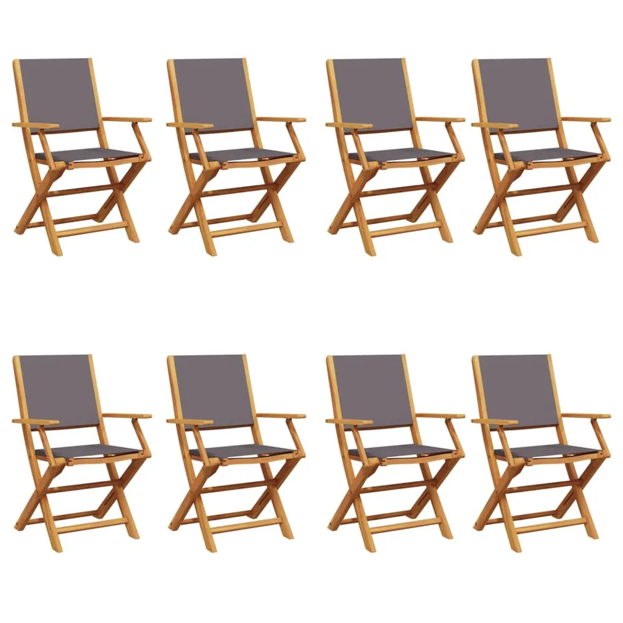 Chaises de jardin pliantes lot de 8 tissu et bois massif - 2