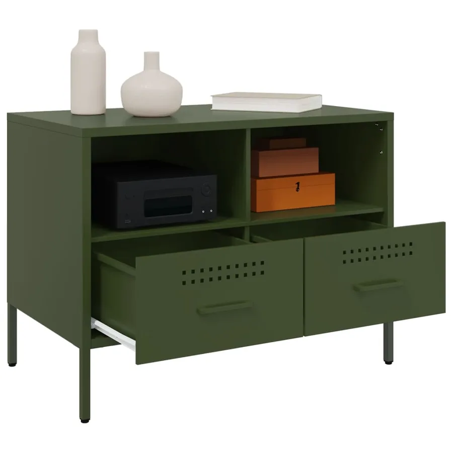 Meuble TV vert olive 68x39x50,5 cm acier - 5
