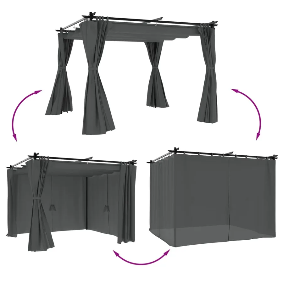 Tonnelle avec rideaux anthracite 3x3 m acier - 3