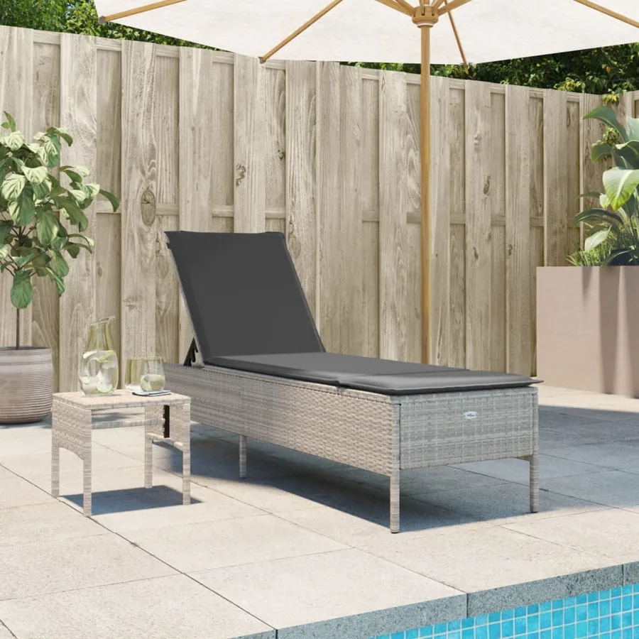 Chaise longue avec table et coussin noir résine tressée - 13