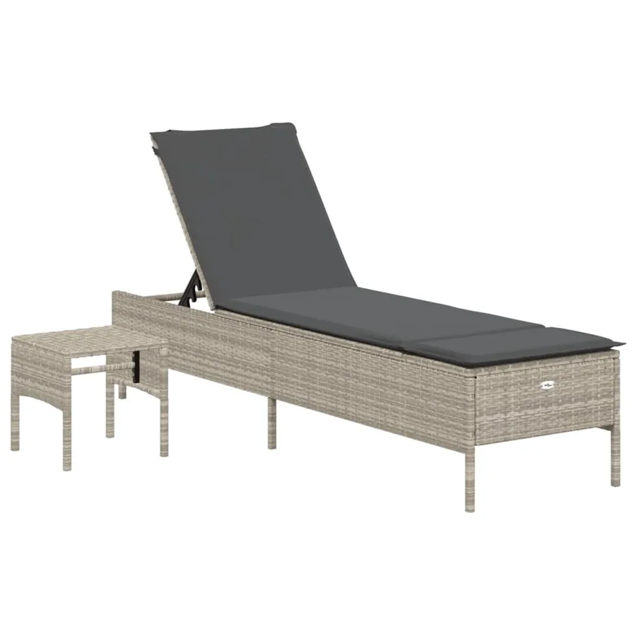Chaise longue avec table et coussin noir résine tressée - 14