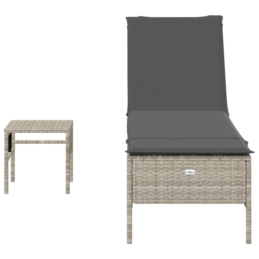 Chaise longue avec table et coussin noir résine tressée - 16