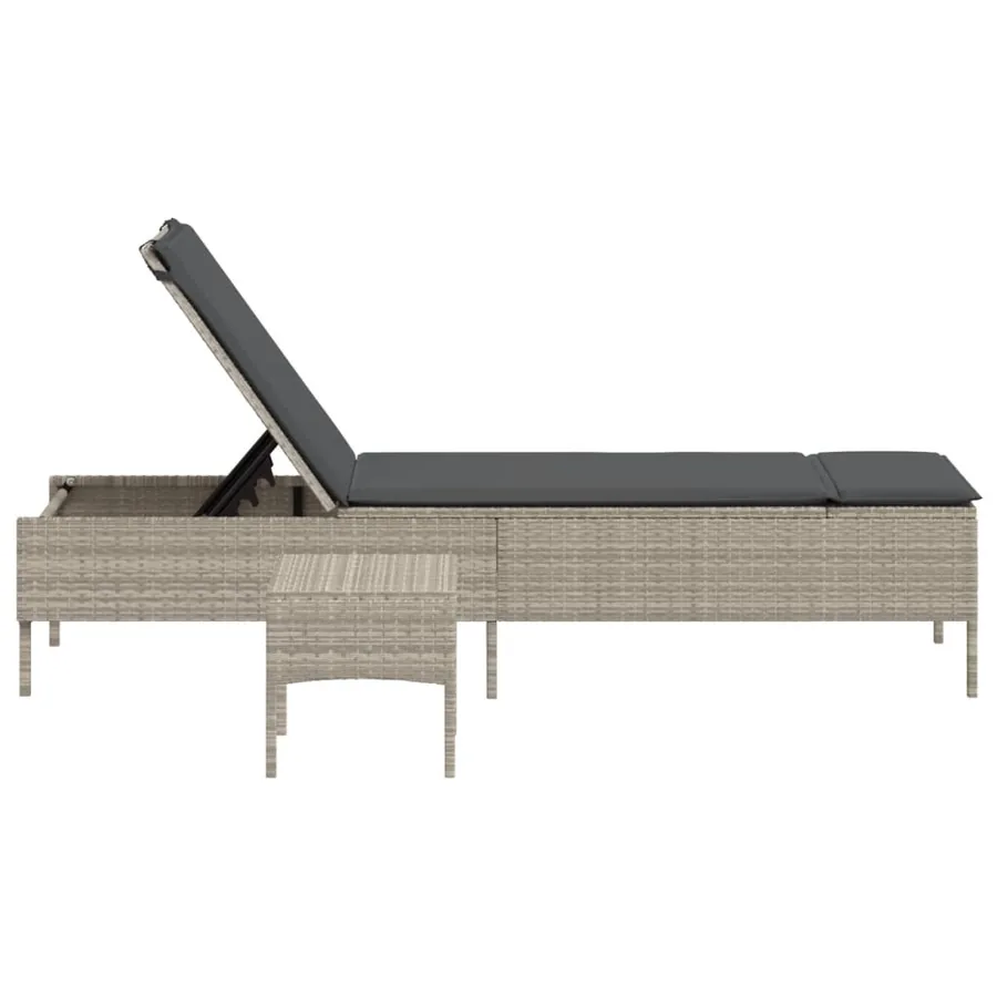 Chaise longue avec table et coussin noir résine tressée - 17