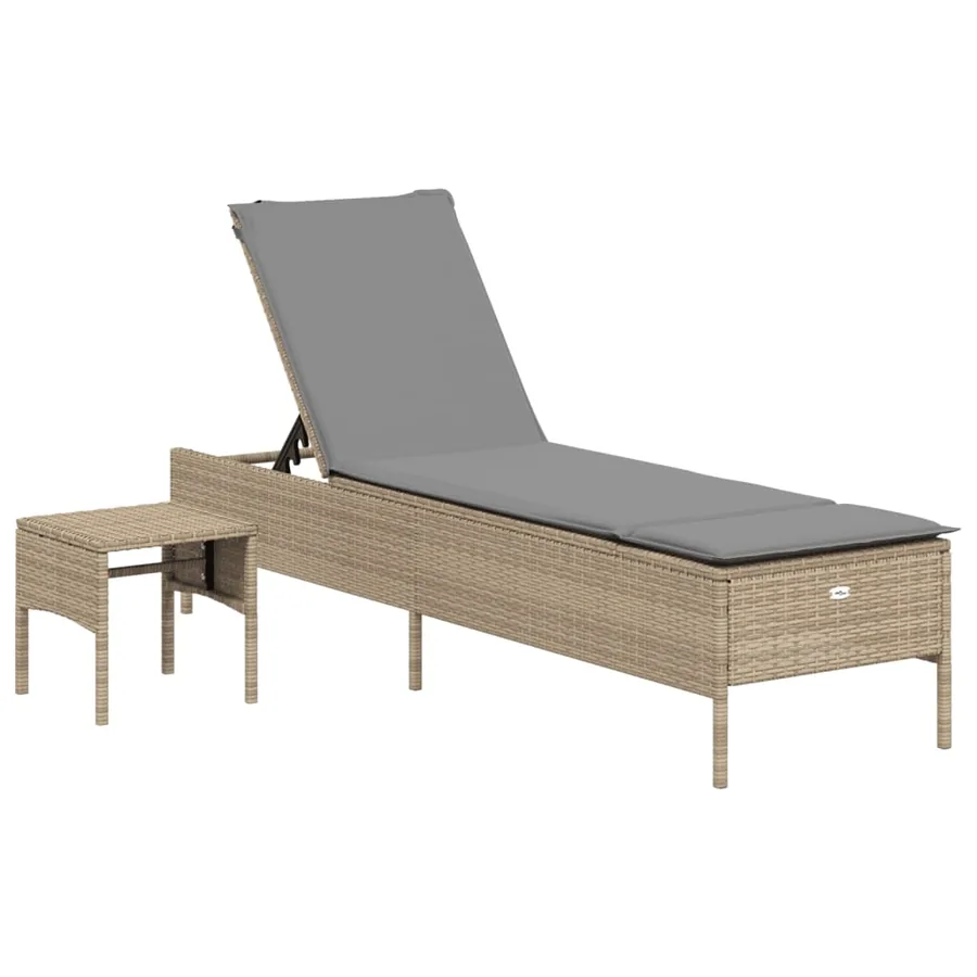 Chaise longue avec table et coussin noir résine tressée - 26
