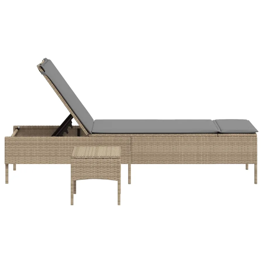 Chaise longue avec table et coussin noir résine tressée - 29