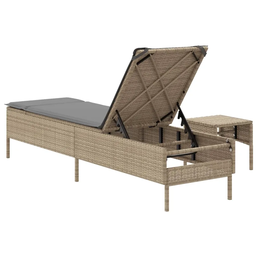 Chaise longue avec table et coussin noir résine tressée - 30
