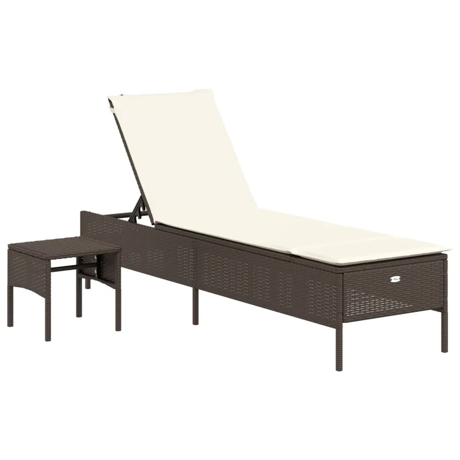 Chaise longue avec table et coussin noir résine tressée - 38