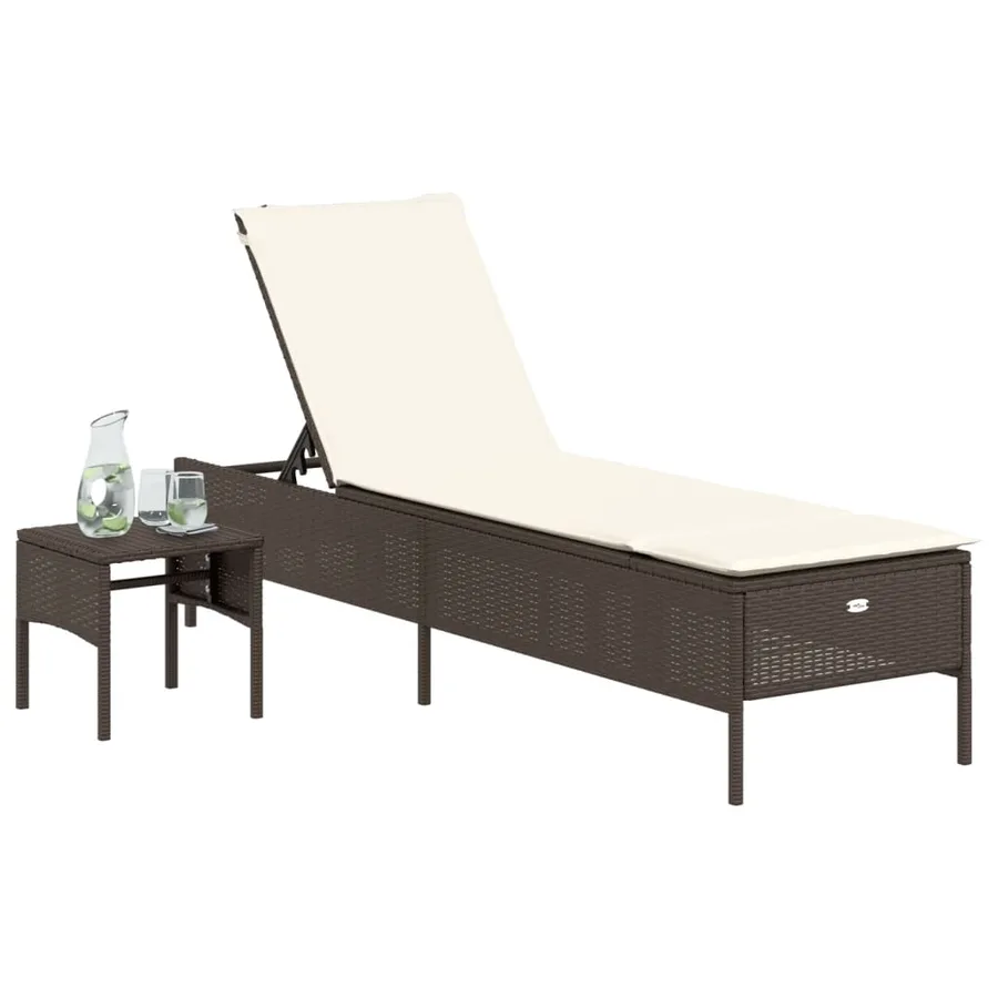 Chaise longue avec table et coussin noir résine tressée - 39