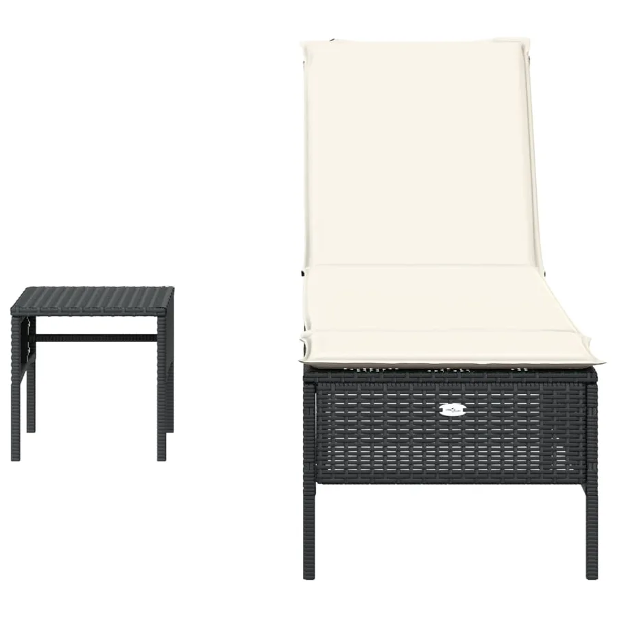 Chaise longue avec table et coussin noir résine tressée - 4
