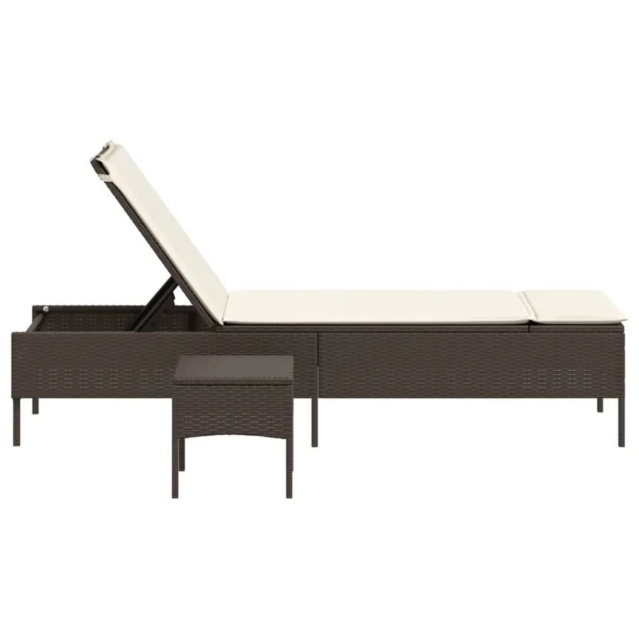 Chaise longue avec table et coussin noir résine tressée - 41