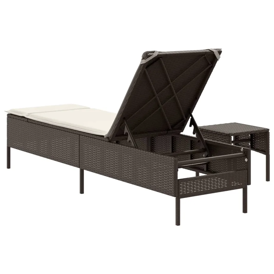 Chaise longue avec table et coussin noir résine tressée - 42