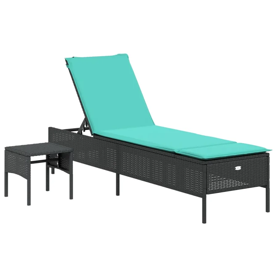 Chaise longue avec table et coussin noir résine tressée - 50