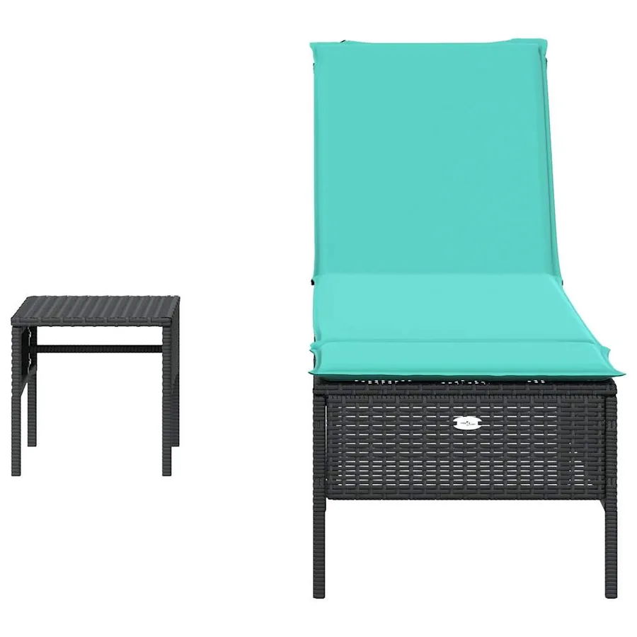 Chaise longue avec table et coussin noir résine tressée - 52