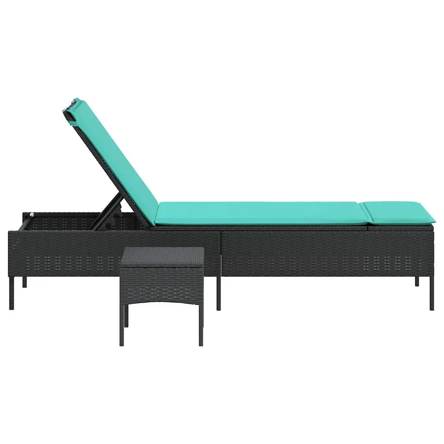 Chaise longue avec table et coussin noir résine tressée - 53