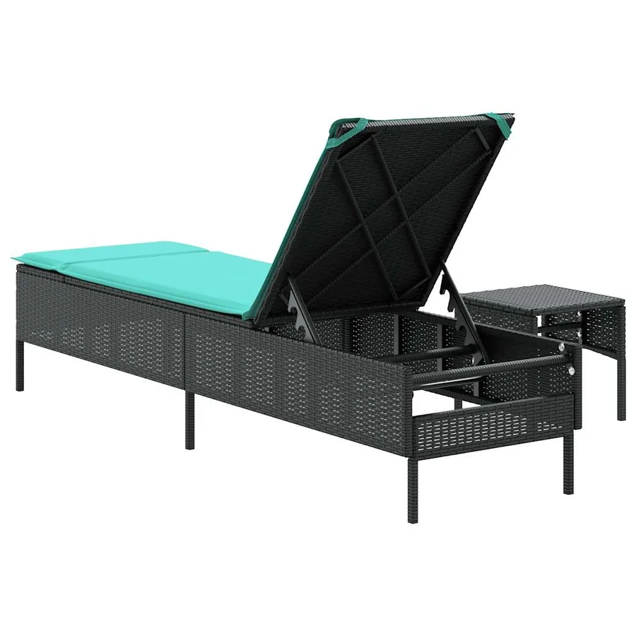 Chaise longue avec table et coussin noir résine tressée - 54