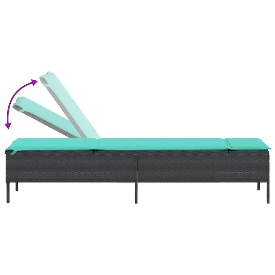 Chaise longue avec table et coussin noir résine tressée - 55