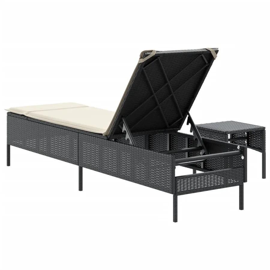 Chaise longue avec table et coussin noir résine tressée - 6