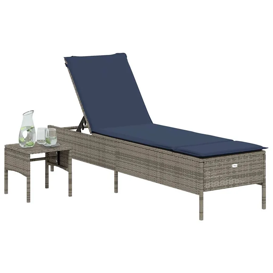 Chaise longue avec table et coussin noir résine tressée - 63