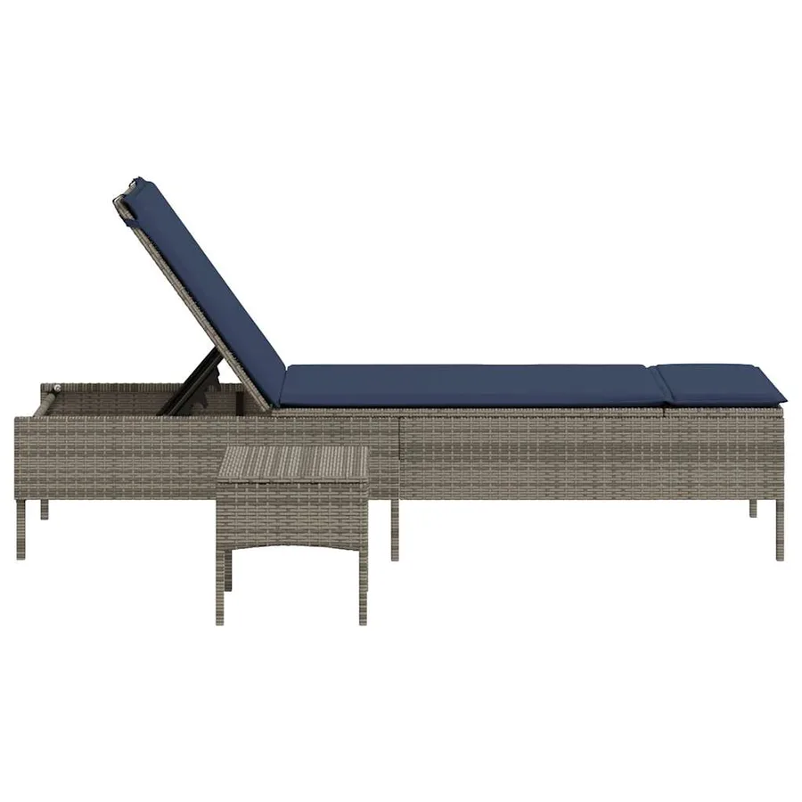 Chaise longue avec table et coussin noir résine tressée - 65