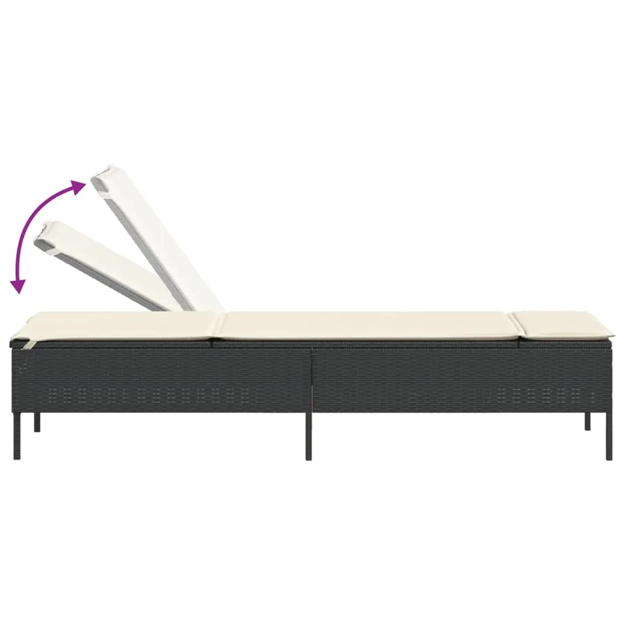 Chaise longue avec table et coussin noir résine tressée - 7