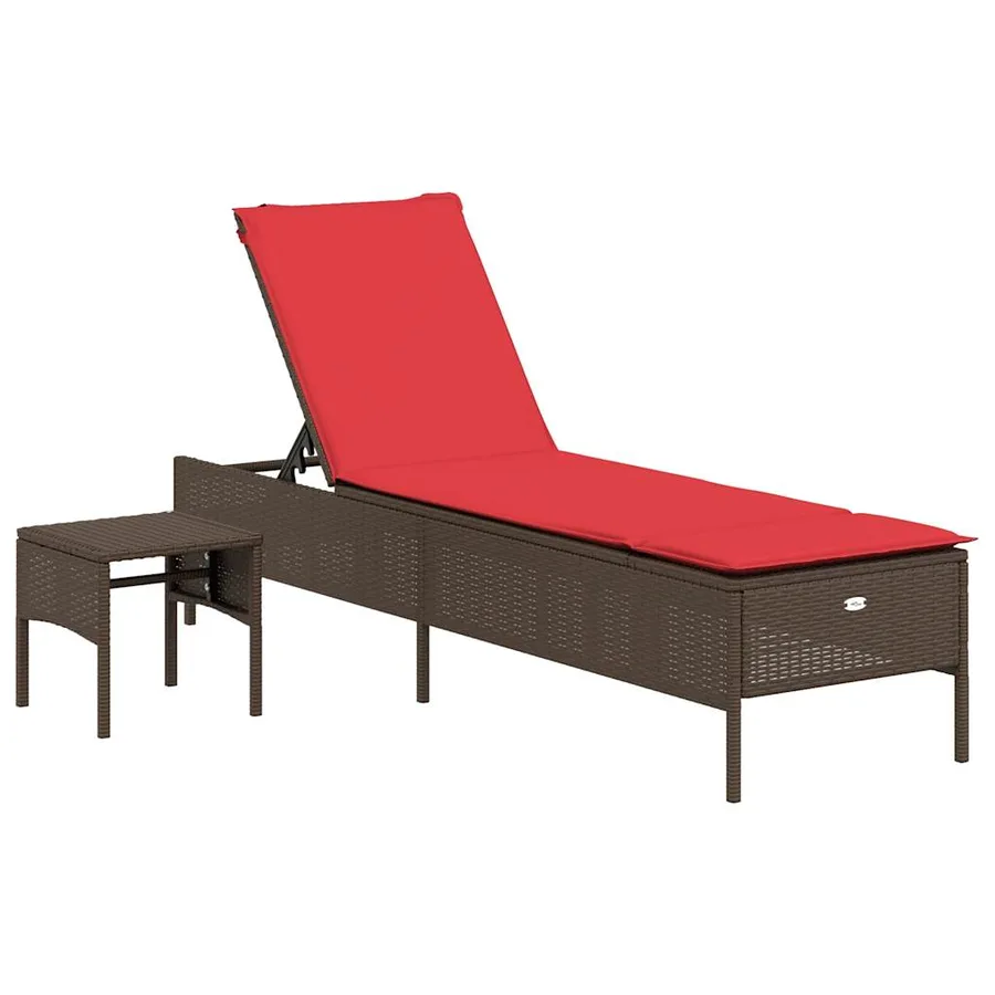 Chaise longue avec table et coussin noir résine tressée - 74