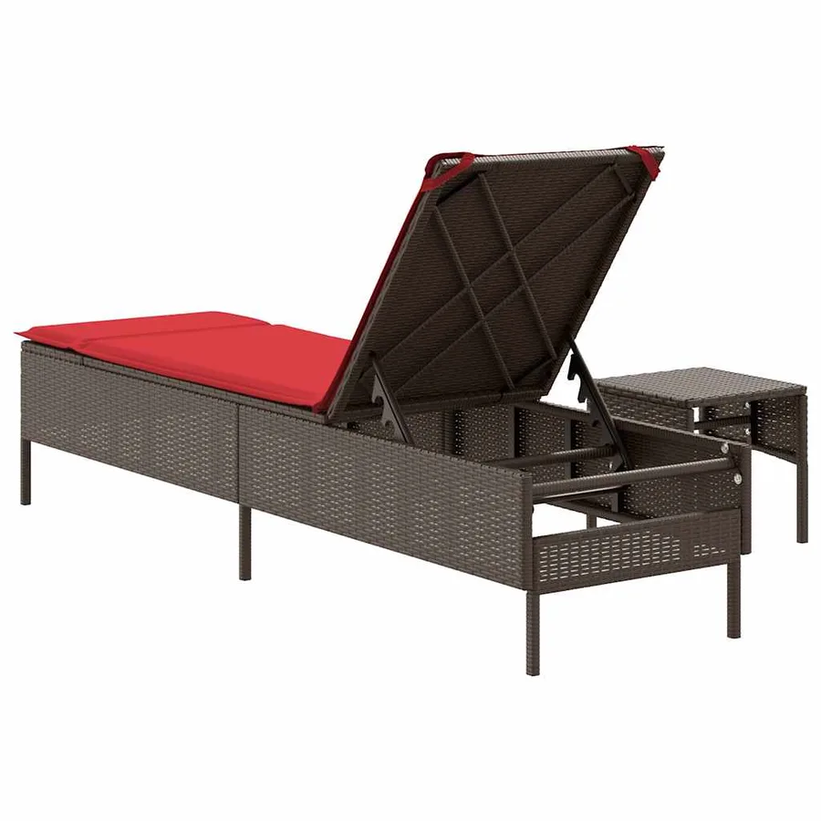 Chaise longue avec table et coussin noir résine tressée - 78
