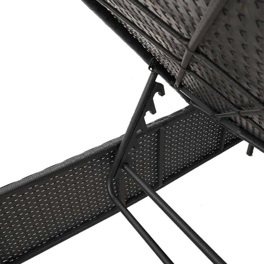 Chaise longue avec table et coussin noir résine tressée - 8