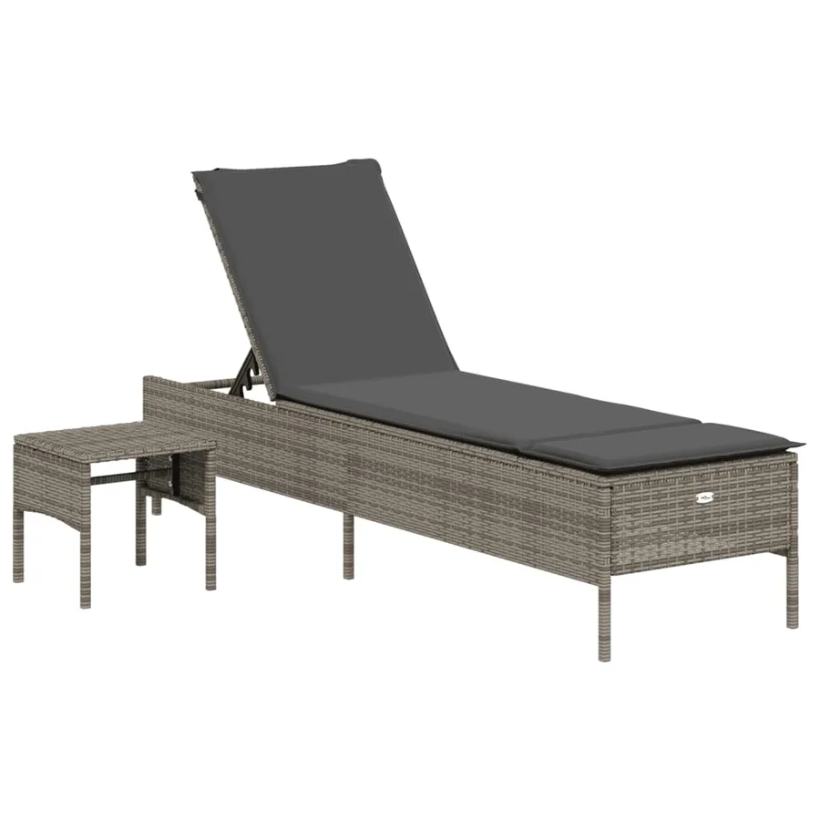 Chaise longue avec table et coussin noir résine tressée - 86