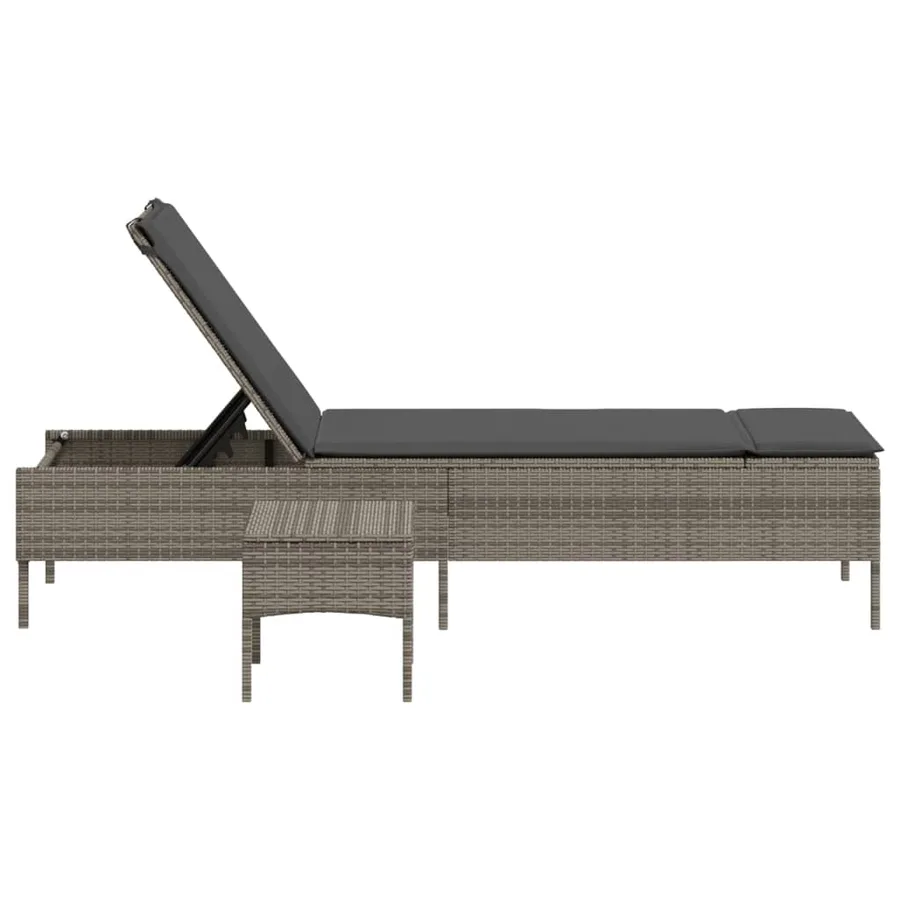 Chaise longue avec table et coussin noir résine tressée - 89