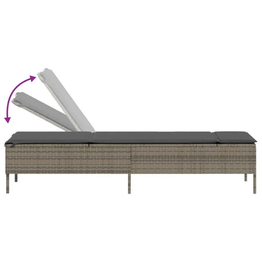 Chaise longue avec table et coussin noir résine tressée - 91