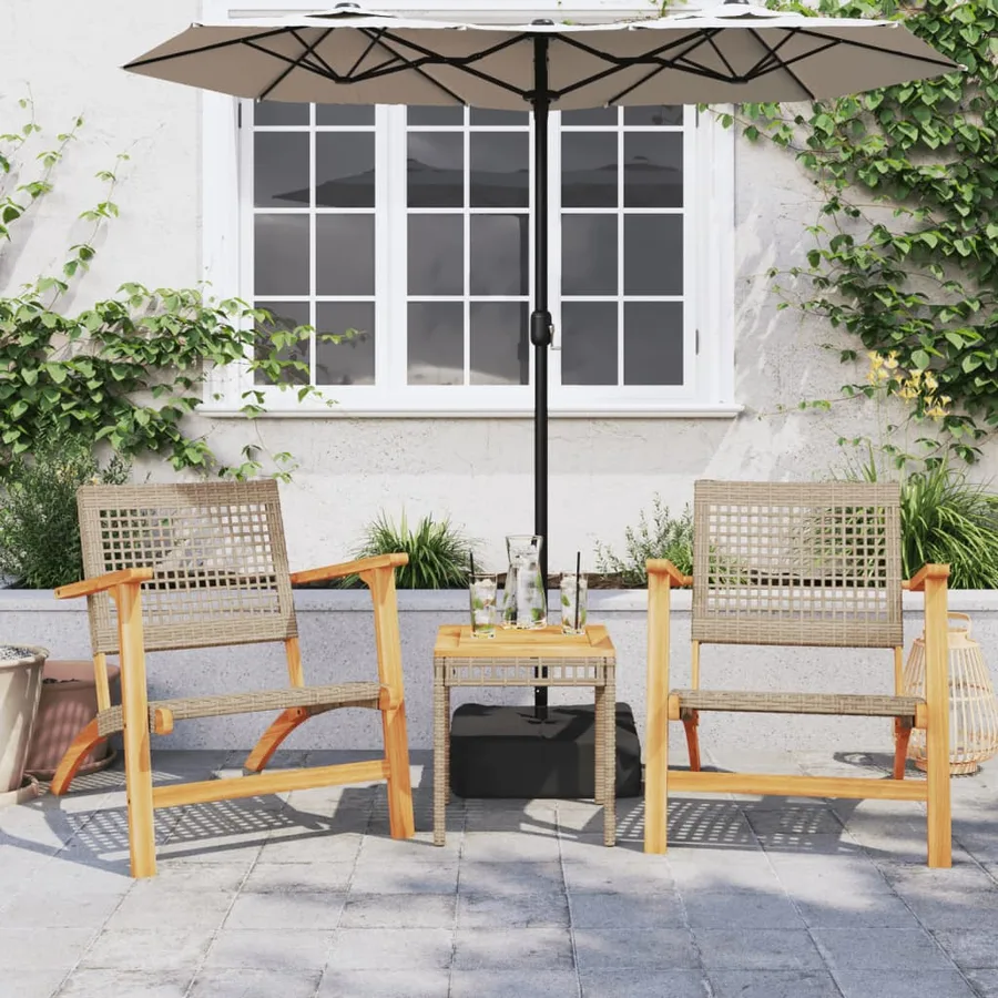 Chaises de jardin lot de 2 beige résine tressée bois d’acacia - 3