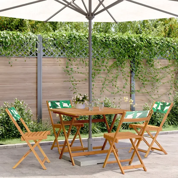 Ensemble à manger de jardin 5 pcs motif de feuilles tissu bois