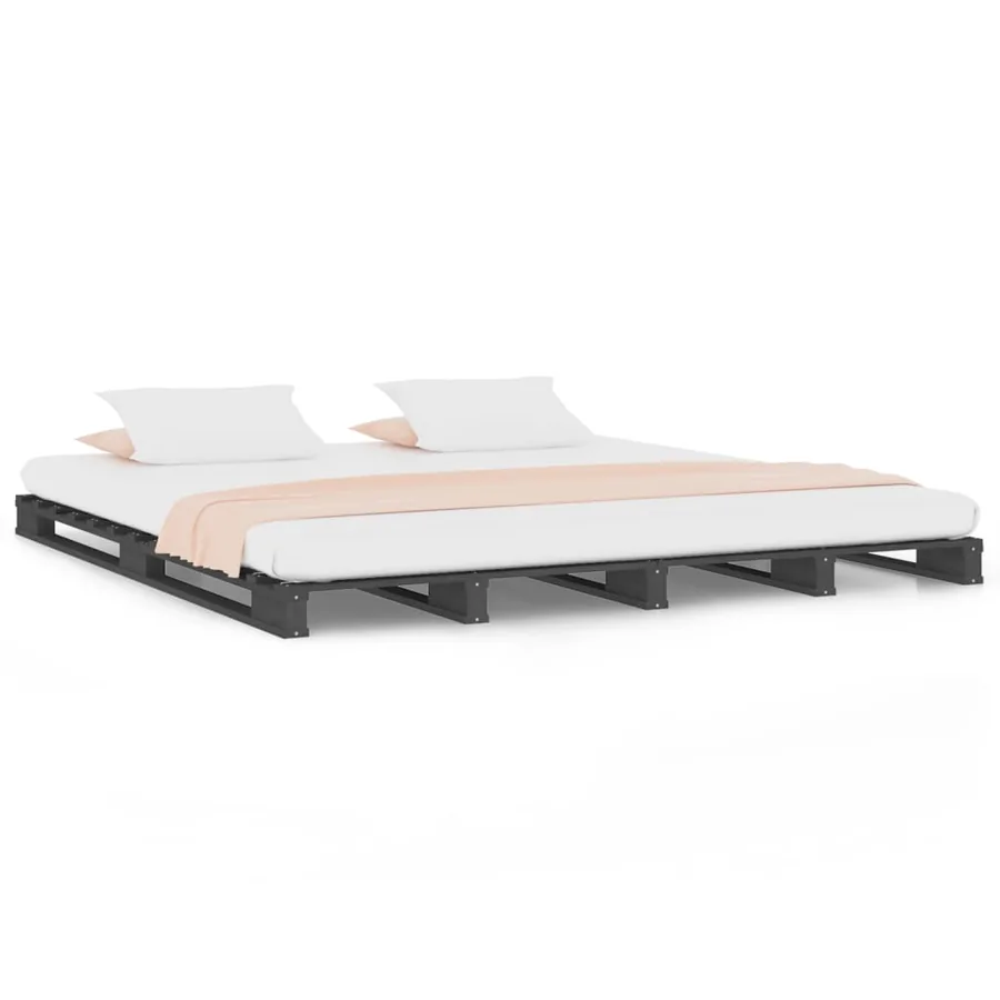 Lit de palette sans matelas gris 140x190 cm bois massif - 2