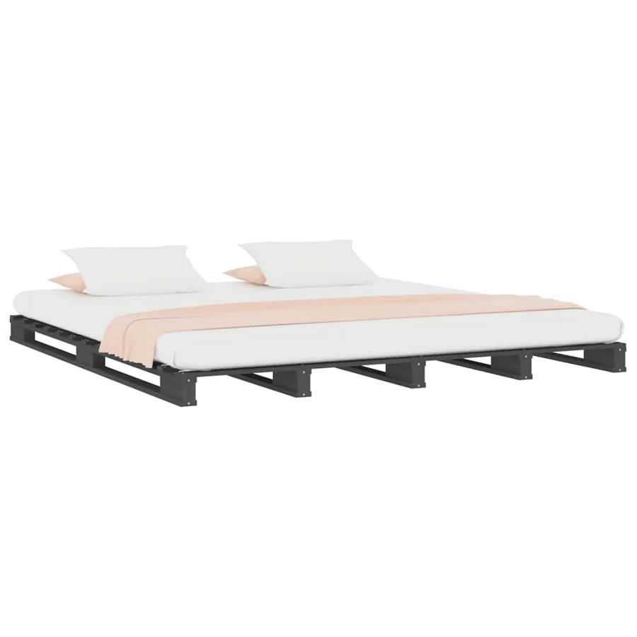 Lit de palette sans matelas gris 140x190 cm bois massif - 3