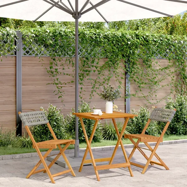 Ensemble de bistro 3 pcs gris résine tressée et bois massif