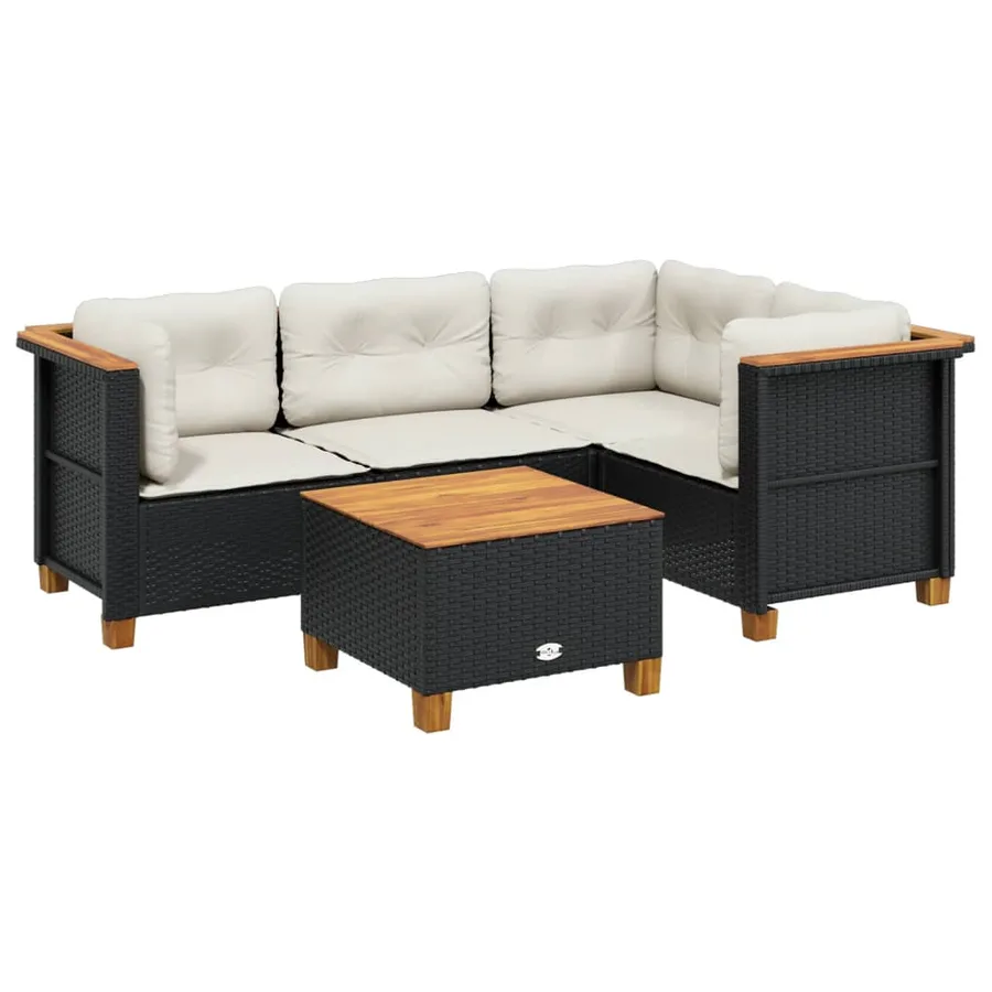 Salon de jardin 5 pcs avec coussins noir résine tressée - 2