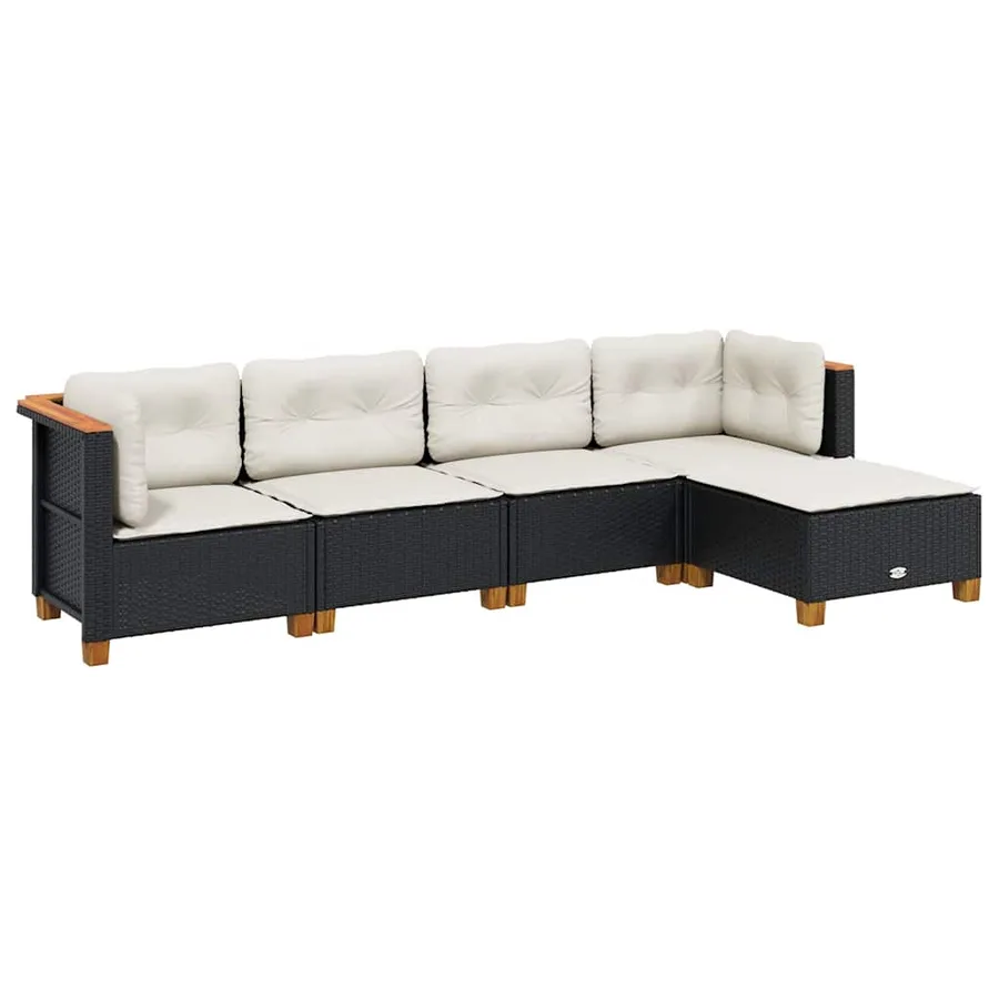 Salon de jardin 5 pcs avec coussins noir résine tressée - 2